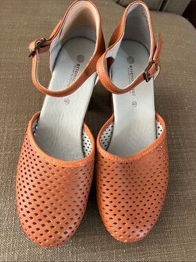 Eric Michael Perforated Tan Leather Platform Heels
